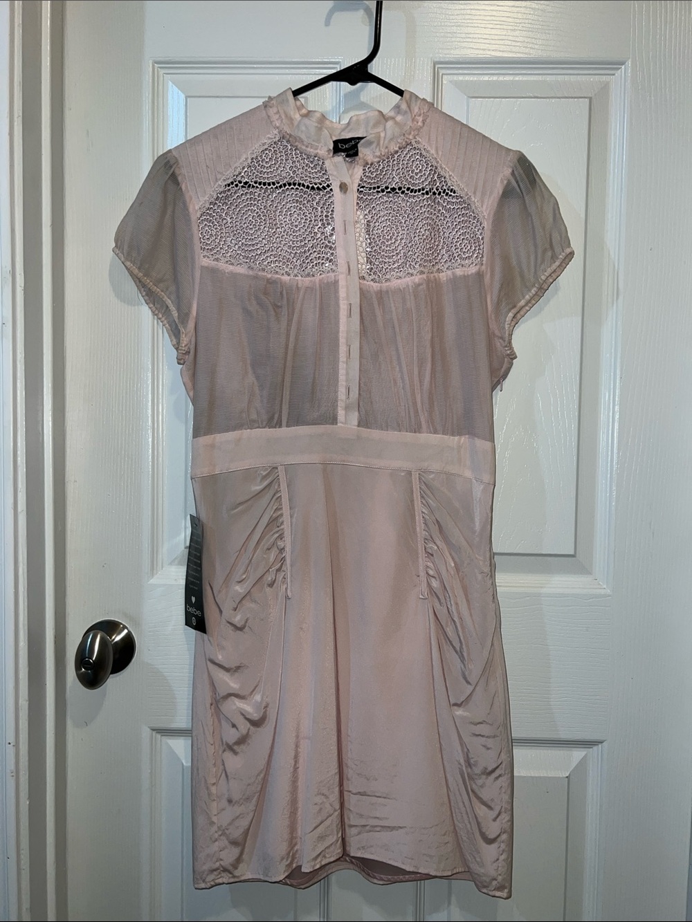 bebe White Crochet Lace Button-Front Top